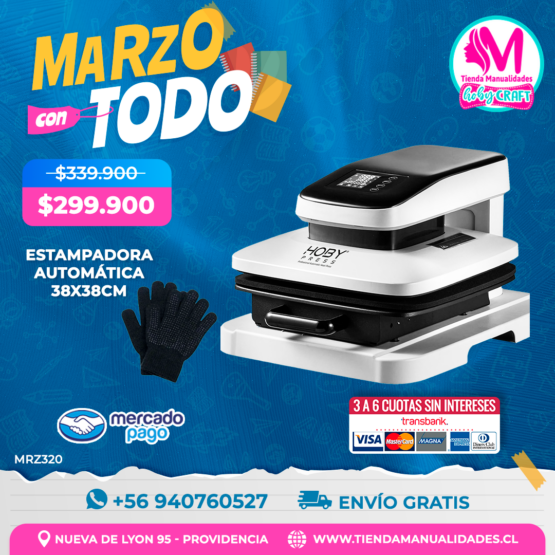 MRZ320 Estampadora automática 38x38cm HobyPress - Envío gratis