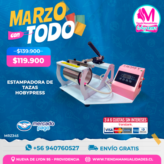 MRZ345 Estampadora de tazas HobyPress - Envío gratis