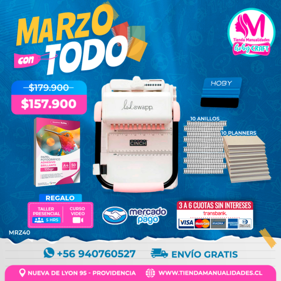 MRZ40 Kit encuadernadora Cinch rosa - Envío gratis