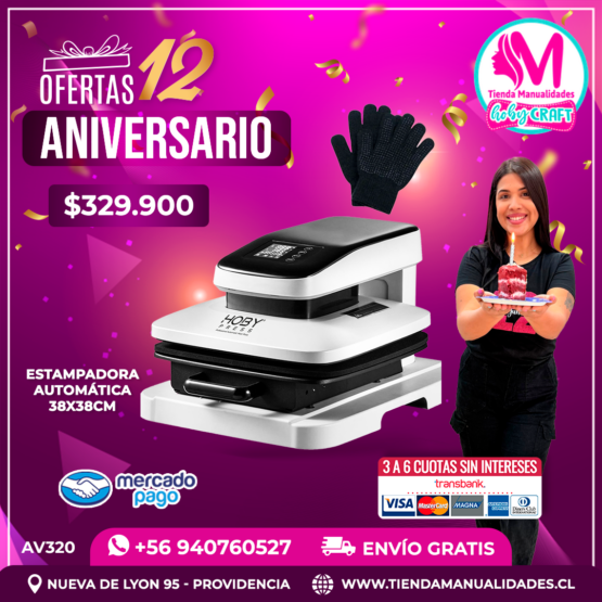 AV320 Estampadora automática 38x38cm HobyPress - Envío gratis