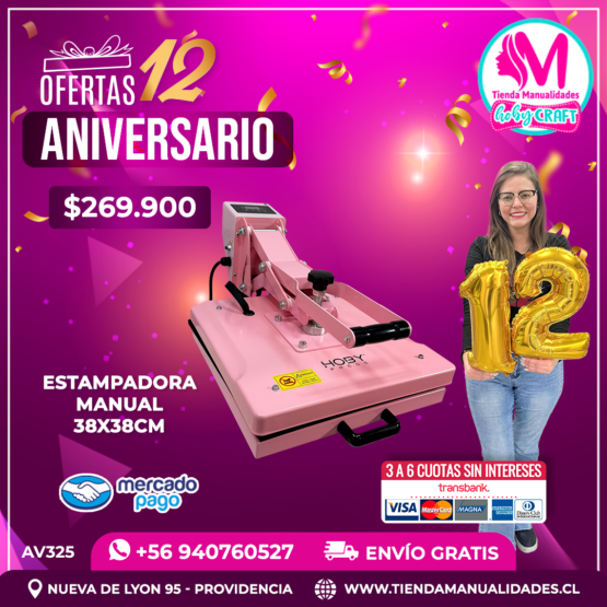 AV325 Estampadora plana 38x38cm HobyPress - Envío gratis