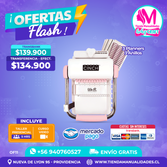 OF11 Encuadernadora Cinch rosa + Taller presencial - Envío gratis