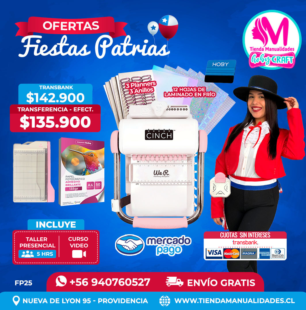 FP25 Kit encuadernadora Cinch rosada – Envío gratis