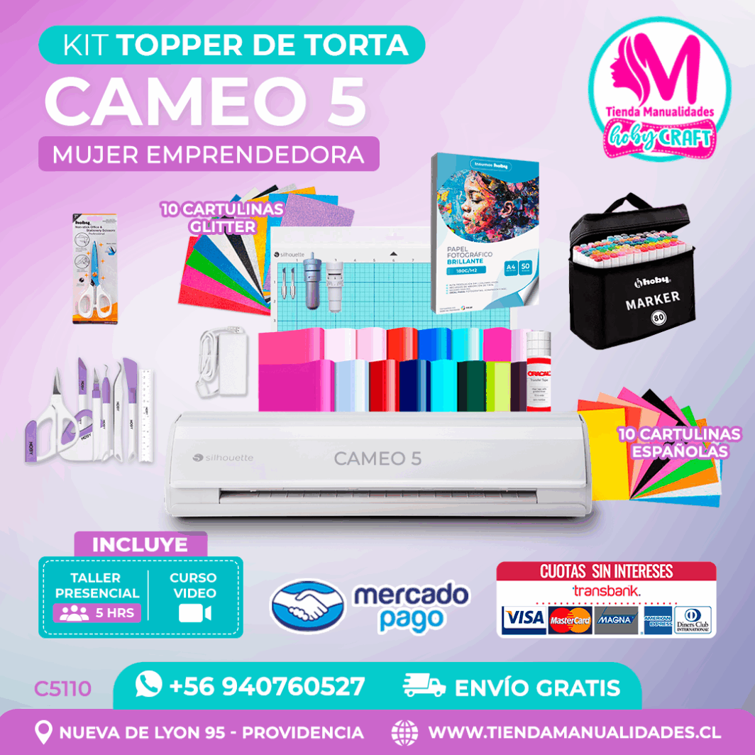 C5110 Kit Topper de torta Cameo 5 blanca + Envío gratis - Entrega inmediata