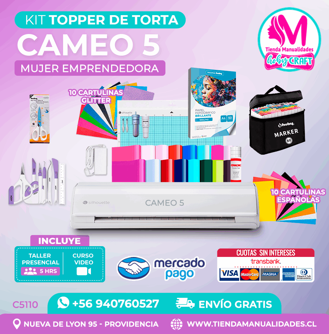 C5110 Kit Topper de torta Cameo 5 blanca + Envío gratis - Entrega inmediata