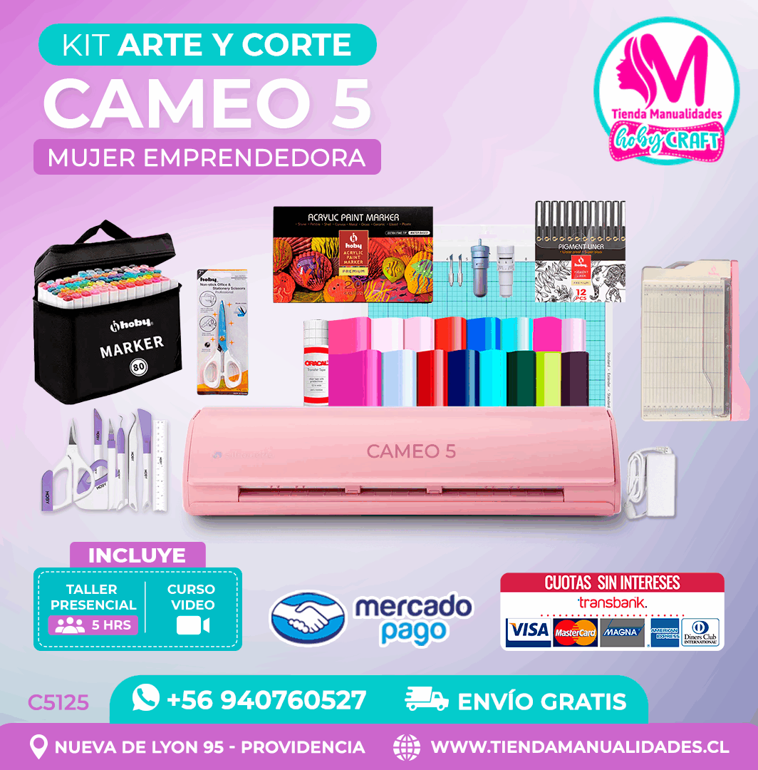 C5125 Kit Arte y Corte Cameo 5 rosada + Envío gratis - Entrega inmediata