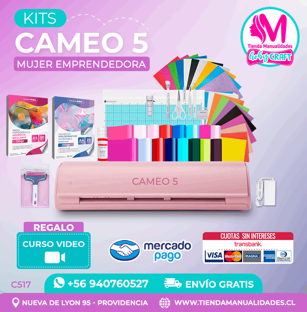 C517 Kit Silhouette Cameo 5 rosada - Envío gratis - Entrega inmediata