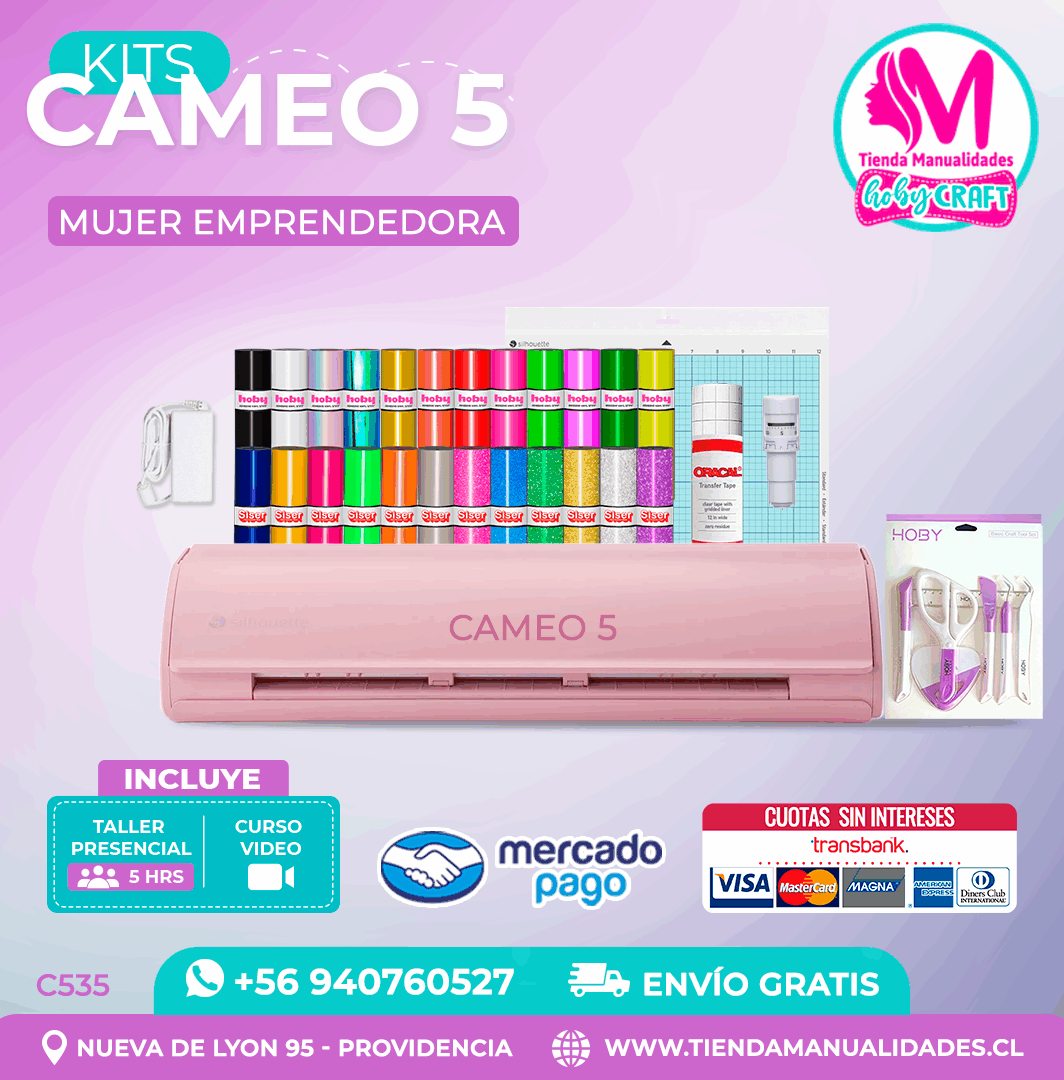 C535 Kit Silhouette Cameo 5 rosada + Taller presencial + Envío gratis - Entrega inmediata