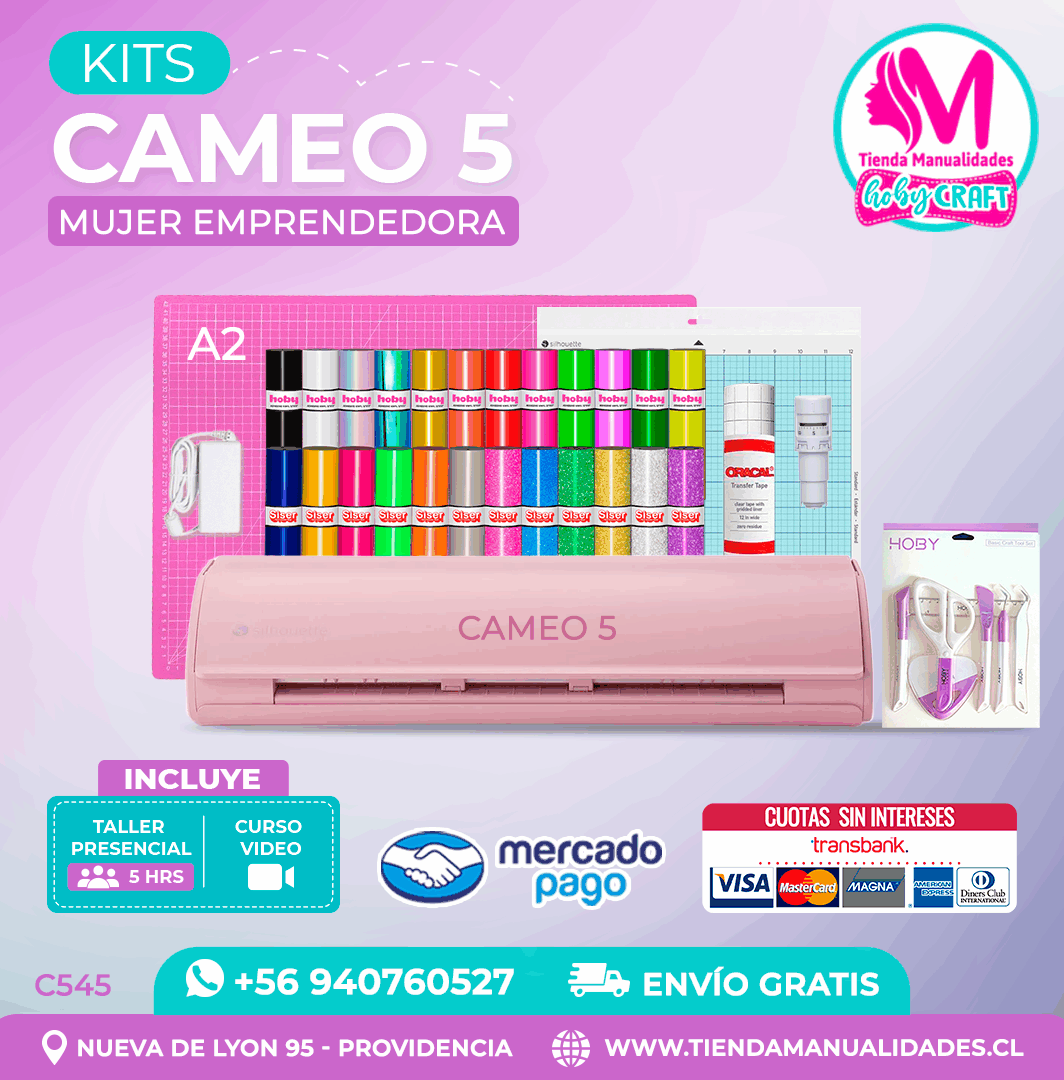 C545 Kit Silhouette Cameo 5 rosada + Taller presencial + Envío gratis - Entrega inmediata