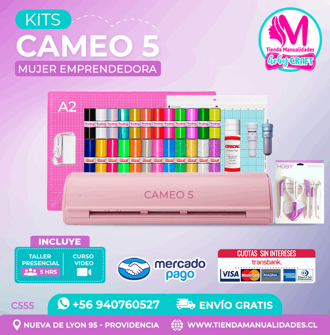 C555 Kit Silhouette Cameo 5 rosada + Taller presencial + Envío gratis - Entrega inmediata