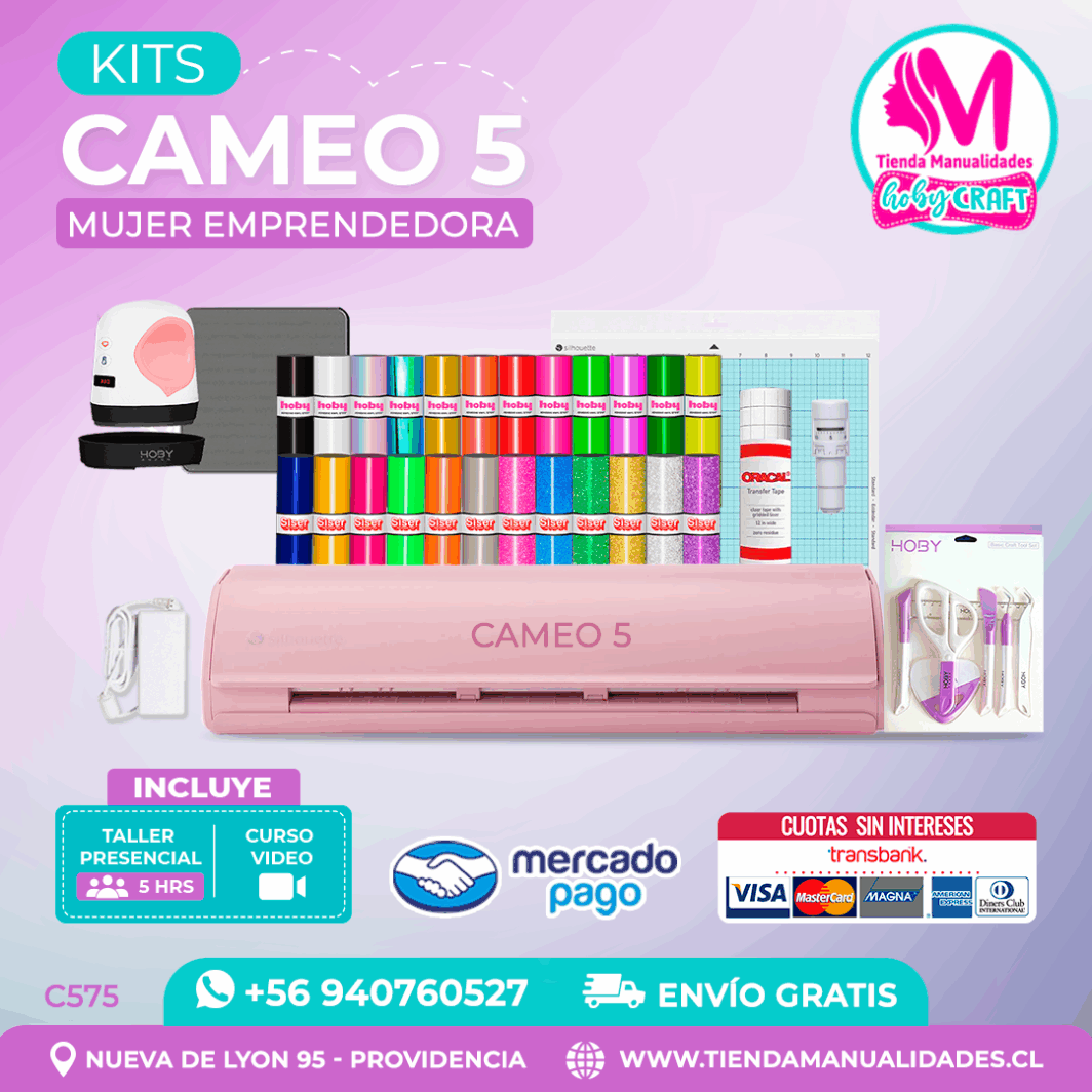 C575 Kit Silhouette Cameo 5 rosada + Taller presencial + Envío gratis - Entrega inmediata