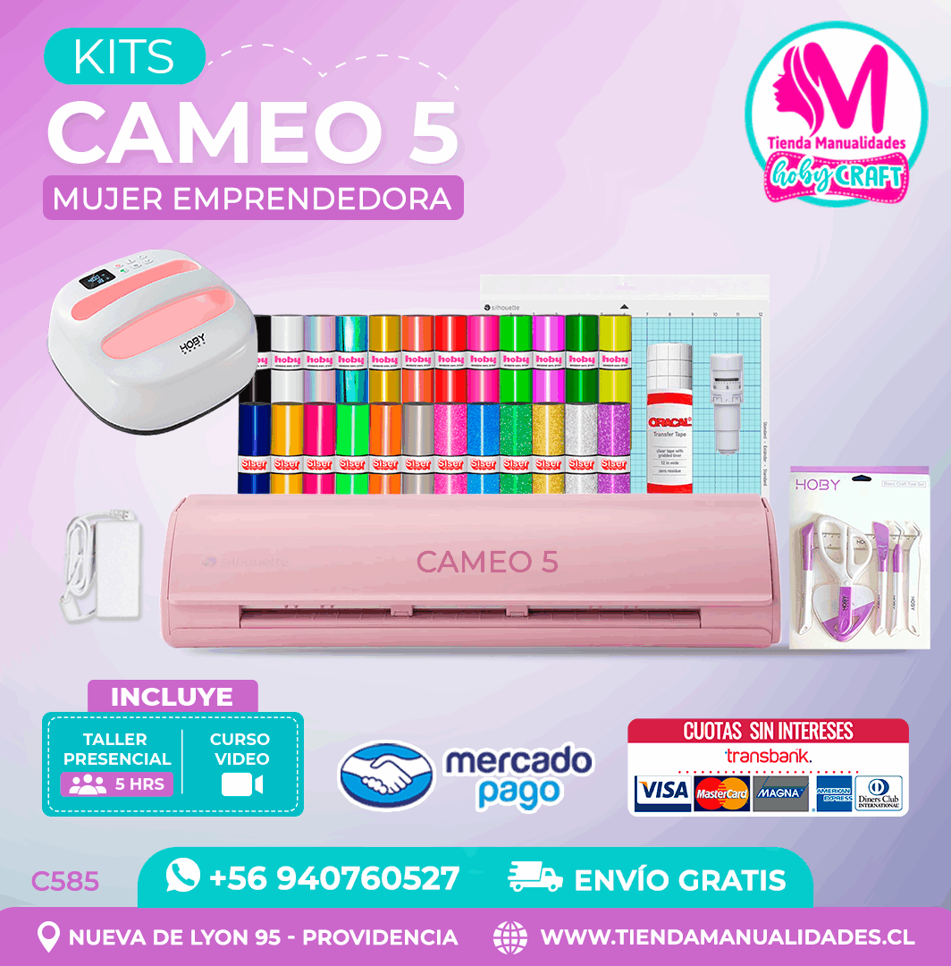 C585 Kit Silhouette Cameo 5 rosada + Taller presencial + Envío gratis - Entrega inmediata