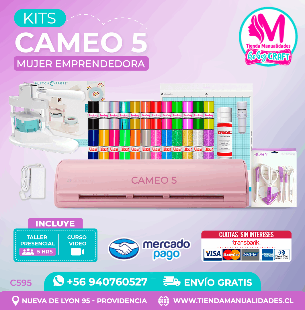 C595 Kit Silhouette Cameo 5 rosada + Taller presencial + Envío gratis - Entrega inmediata