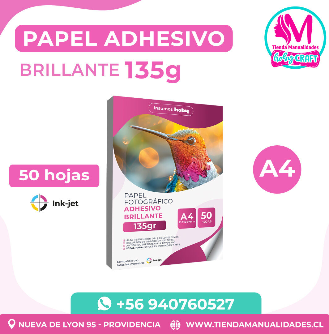 PP10 Papel Fotográfico Adhesivo Glossy 135 g / A4 – 50 Hojas – Entrega Inmediata