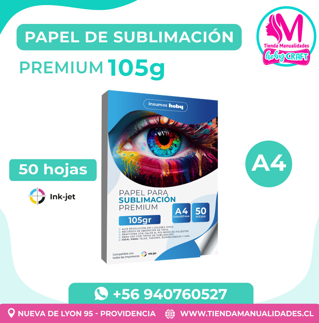 PP15 Papel de Sublimación Premium Hoby 105 g / A4 – 50 Hojas – Entrega Inmediata