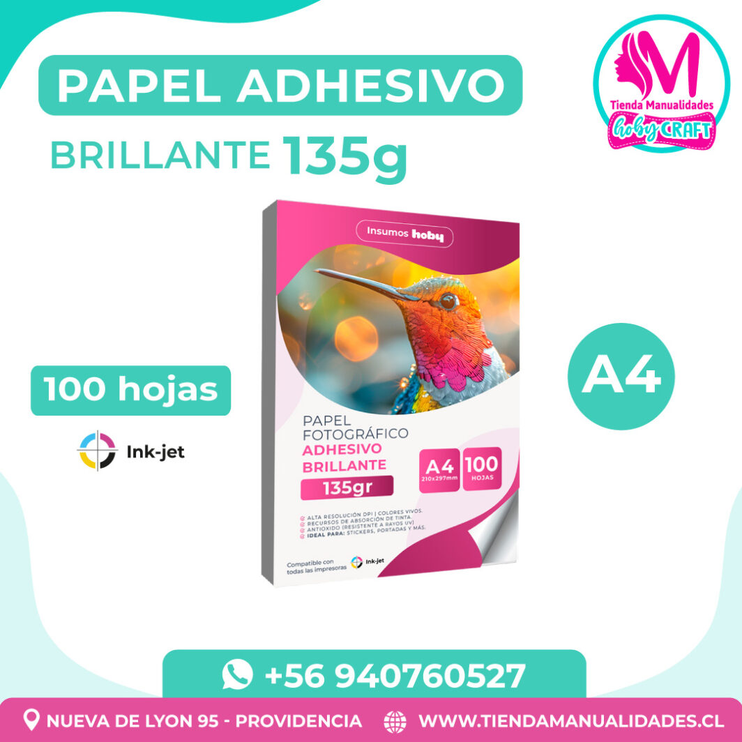 PP40 Papel Fotográfico Adhesivo Glossy 135 g / A4 – 100 Hojas – Entrega Inmediata