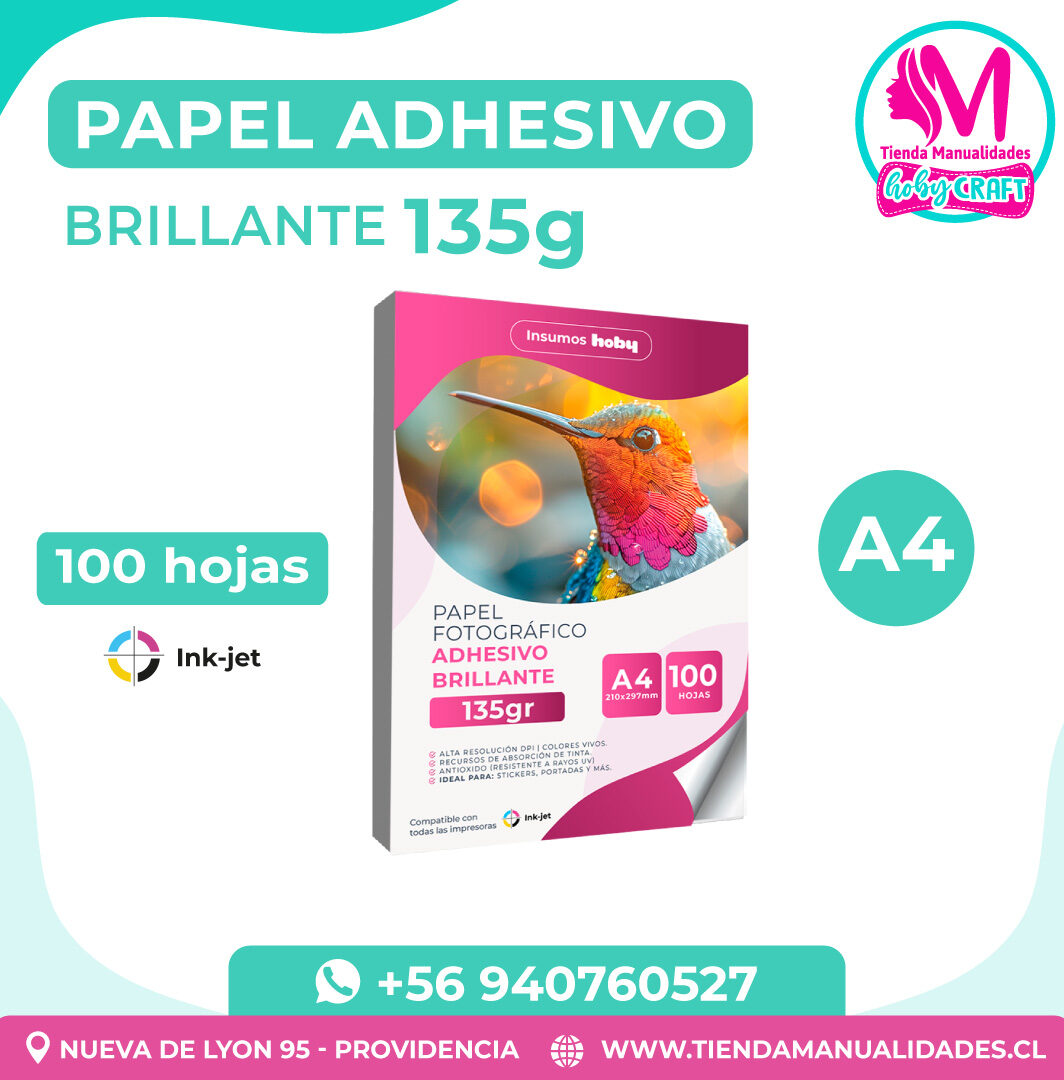 PP40 Papel Fotográfico Adhesivo Glossy 135 g / A4 – 100 Hojas – Entrega Inmediata