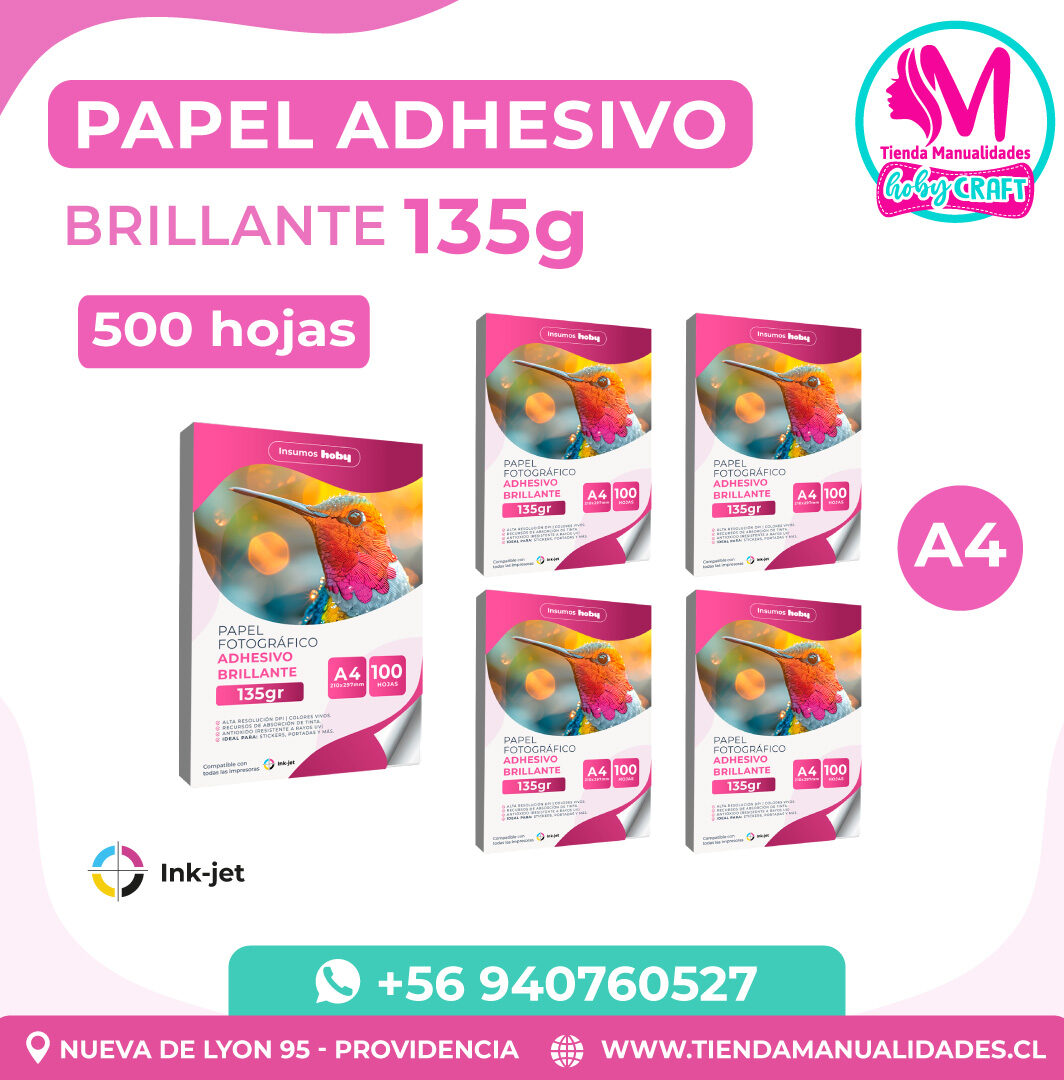PP45 Pack Papel Fotográfico Adhesivo Glossy 135 g / A4 – 500 Hojas – Entrega Inmediata