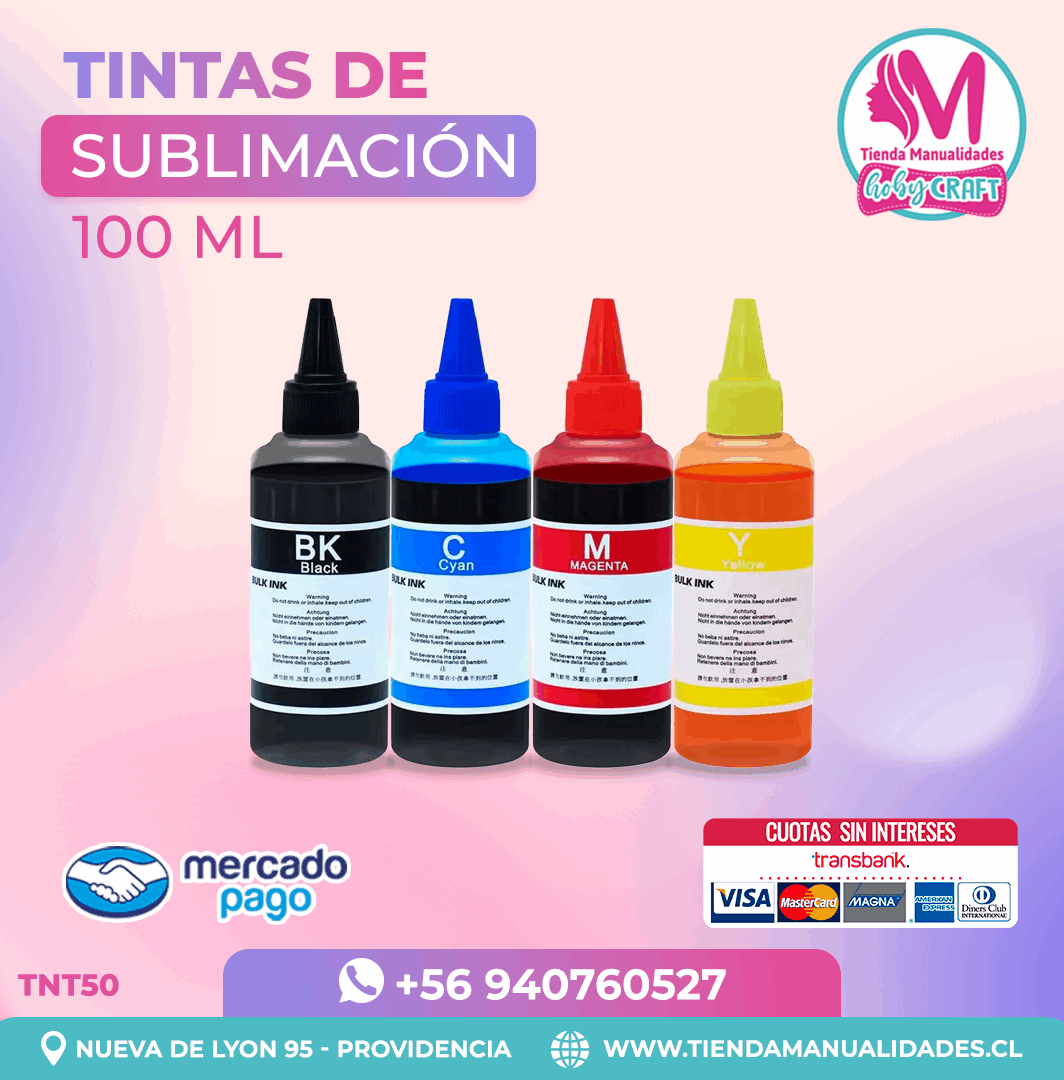 TNT50 Tintas de Sublimación 4 colores 100ml- Entrega Inmediata