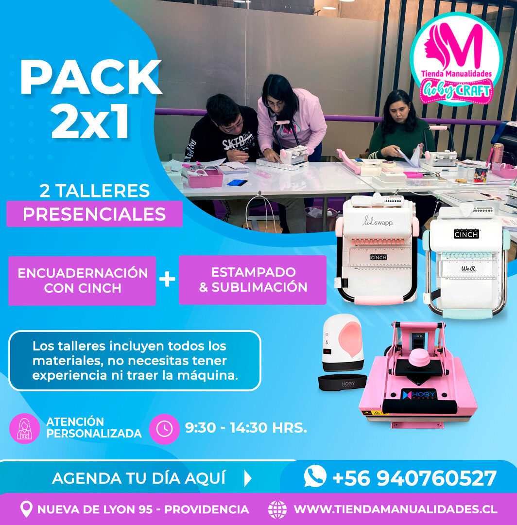 0090 Pack 2 Talleres Presenciales: Encuadernación con Cinch + Estampado y sublimación - Nueva de Lyon 95