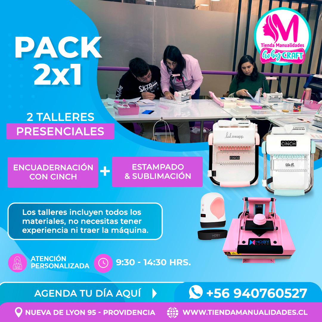 0090 Pack 2 Talleres Presenciales: Encuadernación con Cinch + Estampado y sublimación - Nueva de Lyon 95