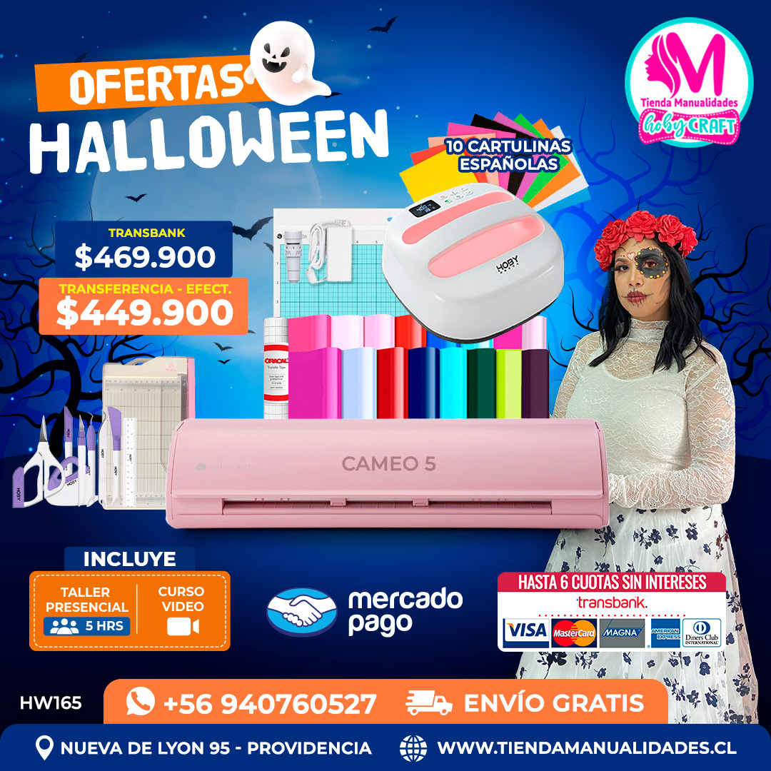 HW165 Kit Silhouette Cameo 5 rosada + Estampadora 24x24cm – Envío gratis