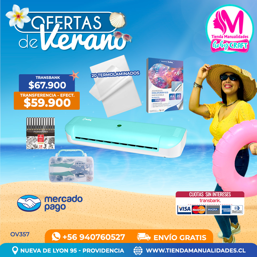 OV357 Kit Laminadora Térmica A4 Hoby Turquesa - Envío gratis